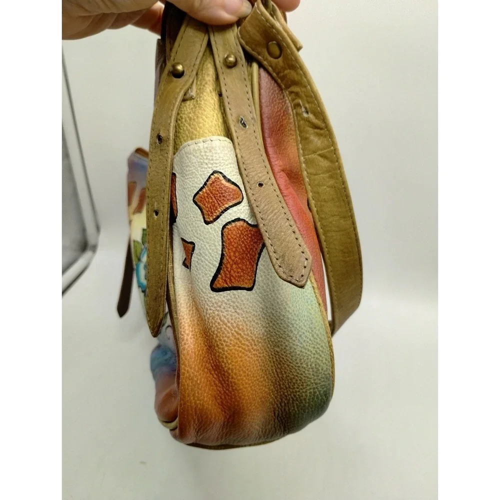 Floral Hobo bag Great Am. Leatherworks Hand painted adjustable shoulder strap
